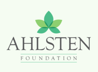 A green background with a green floral logo above "Ahlsten Foundation" 